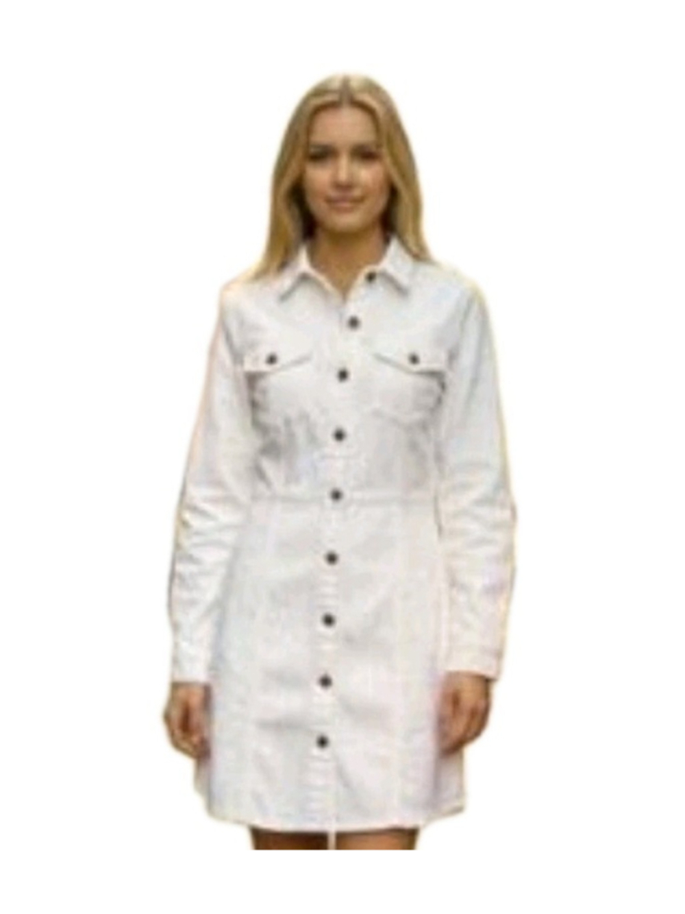 Frye Women White Long-Sleeves 100% Cotton Button-Up Denim Dress Size XS Pre-own